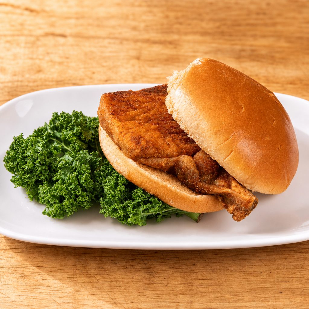 Bone-In Broasted Center Cut Pork Chop Sandwich.